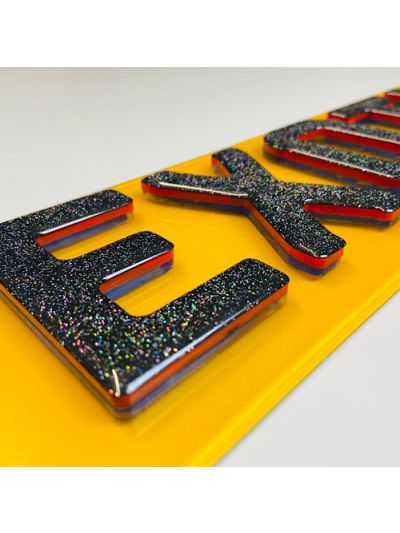 4D Glitter Gel Black M-Sport Neon Edition 5MM Replacement Number Plates